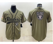 Men's Las Vegas Raiders Olive Salute to Service Team Big Logo Cool Base Stitched Baseball Jersey