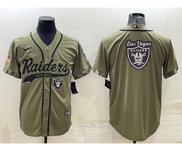 Men's Las Vegas Raiders Olive Salute to Service Team Big Logo Cool Base Stitched Baseball Jersey