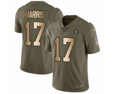 Men's Nike Oakland Raiders #17 Dwayne Harris Limited Olive Gold 2017 Salute to Service NFL Jersey