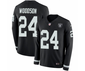 Men's Nike Oakland Raiders #24 Charles Woodson Limited Black Therma Long Sleeve NFL Jersey