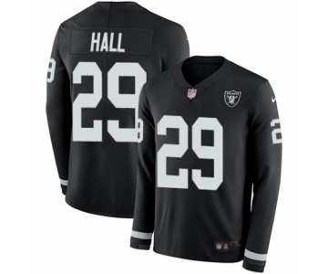 Men's Nike Oakland Raiders #29 Leon Hall Limited Black Therma Long Sleeve NFL Jersey