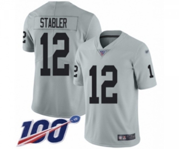 Men's Oakland Raiders #12 Kenny Stabler Limited Silver Inverted Legend 100th Season Football Jersey