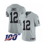 Men's Oakland Raiders #12 Zay Jones Limited Silver Inverted Legend 100th Season Football Jersey