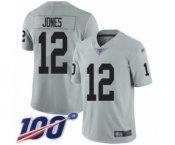 Men's Oakland Raiders #12 Zay Jones Limited Silver Inverted Legend 100th Season Football Jersey