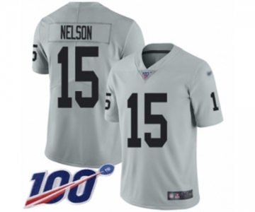 Men's Oakland Raiders #15 J. Nelson Limited Silver Inverted Legend 100th Season Football Jersey