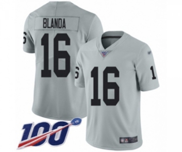 Men's Oakland Raiders #16 George Blanda Limited Silver Inverted Legend 100th Season Football Jersey