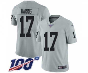 Men's Oakland Raiders #17 Dwayne Harris Limited Silver Inverted Legend 100th Season Football Jersey