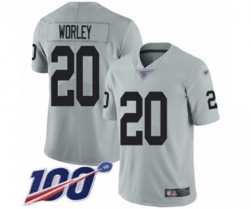 Men's Oakland Raiders #20 Daryl Worley Limited Silver Inverted Legend 100th Season Football Jersey