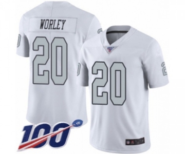 Men's Oakland Raiders #20 Daryl Worley Limited White Rush Vapor Untouchable 100th Season Football Jersey