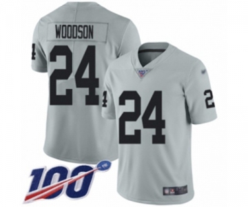 Men's Oakland Raiders #24 Charles Woodson Limited Silver Inverted Legend 100th Season Football Jersey