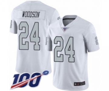 Men's Oakland Raiders #24 Charles Woodson Limited White Rush Vapor Untouchable 100th Season Football Jersey