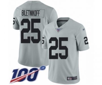 Men's Oakland Raiders #25 Fred Biletnikoff Limited Silver Inverted Legend 100th Season Football Jersey