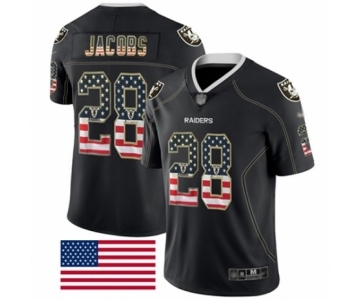 Men's Oakland Raiders #28 Josh Jacobs Black USA Flag Fashion Limited Football Jersey