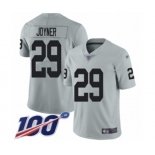 Men's Oakland Raiders #29 Lamarcus Joyner Limited Silver Inverted Legend 100th Season Football Jersey