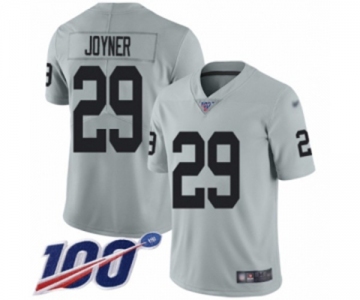 Men's Oakland Raiders #29 Lamarcus Joyner Limited Silver Inverted Legend 100th Season Football Jersey