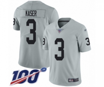 Men's Oakland Raiders #3 Drew Kaser Limited Silver Inverted Legend 100th Season Football Jersey