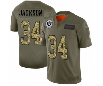 Men's Oakland Raiders #34 Bo Jackson 2019 Olive Camo Salute to Service Limited Jersey