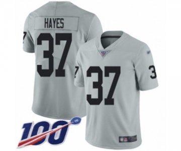 Men's Oakland Raiders #37 Lester Hayes Limited Silver Inverted Legend 100th Season Football Jersey