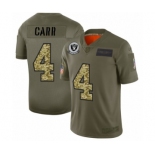 Men's Oakland Raiders #4 Derek Carr 2019 Olive Camo Salute to Service Limited Jersey