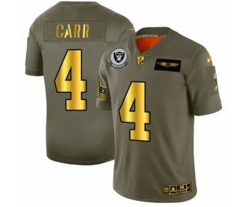 Men's Oakland Raiders #4 Derek Carr Limited Olive Gold 2019 Salute to Service Football Jersey