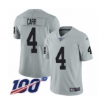 Men's Oakland Raiders #4 Derek Carr Limited Silver Inverted Legend 100th Season Football Jersey