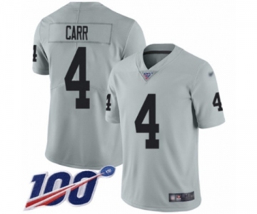 Men's Oakland Raiders #4 Derek Carr Limited Silver Inverted Legend 100th Season Football Jersey