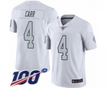 Men's Oakland Raiders #4 Derek Carr Limited White Rush Vapor Untouchable 100th Season Football Jersey