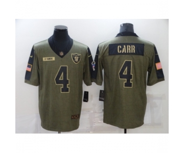 Men's Oakland Raiders #4 Derek Carr Nike Olive 2021 Salute To Service Limited Player Jersey