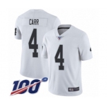 Men's Oakland Raiders #4 Derek Carr White Vapor Untouchable Limited Player 100th Season Football Jersey