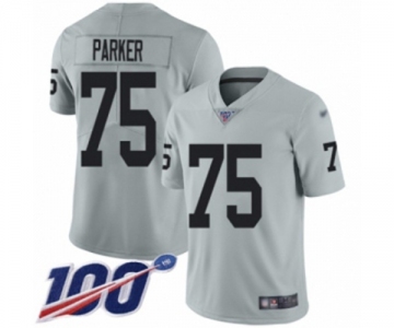 Men's Oakland Raiders #75 Brandon Parker Limited Silver Inverted Legend 100th Season Football Jersey