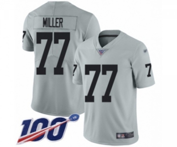 Men's Oakland Raiders #77 Kolton Miller Limited Silver Inverted Legend 100th Season Football Jersey