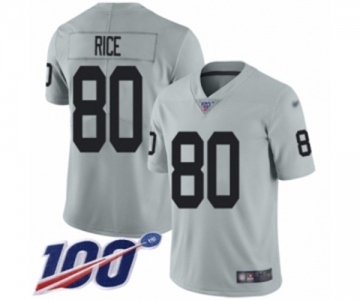 Men's Oakland Raiders #80 Jerry Rice Limited Silver Inverted Legend 100th Season Football Jersey