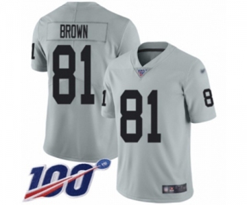 Men's Oakland Raiders #81 Tim Brown Limited Silver Inverted Legend 100th Season Football Jersey