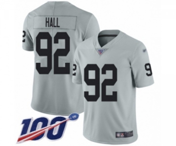 Men's Oakland Raiders #92 P.J. Hall Limited Silver Inverted Legend 100th Season Football Jersey