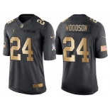 Nike Oakland Raiders #24 Charles Woodson Anthracite 2016 Christmas Gold Men's NFL Limited Salute to Service Jersey