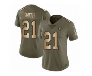 Women Nike Oakland Raiders #21 Sean Smith Limited Olive Gold 2017 Salute to Service NFL Jersey