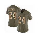 Women Nike Oakland Raiders #24 Marshawn Lynch Limited Olive Gold 2017 Salute to Service NFL Jersey