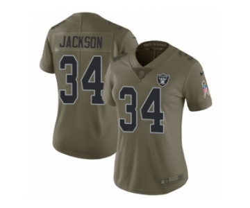 Women Nike Oakland Raiders #34 Bo Jackson Limited Olive 2017 Salute to Service NFL Jersey