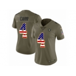 Women Nike Oakland Raiders #4 Derek Carr Limited Olive USA Flag 2017 Salute to Service NFL Jersey