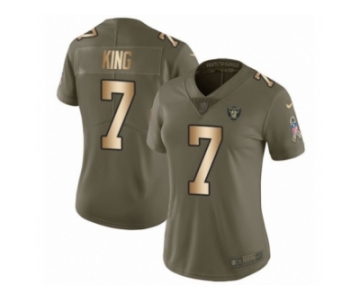 Women Nike Oakland Raiders #7 Marquette King Limited Olive Gold 2017 Salute to Service NFL Jersey