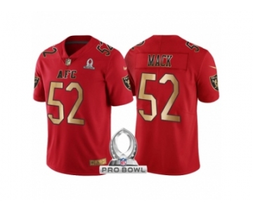 Women Oakland Raiders #52 Khalil Mack AFC 2017 Pro Bowl Red Gold Limited Jersey