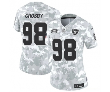 Women's Las Vegas Raiders #98 Maxx Crosby 2024 F.U.S.E Arctic Camo Salute To Service Limited Stitched Jersey