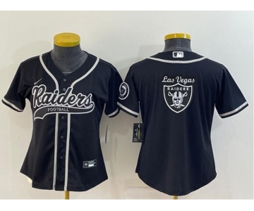 Women's Las Vegas Raiders Black Team Big Logo With Patch Cool Base Stitched Baseball Jersey