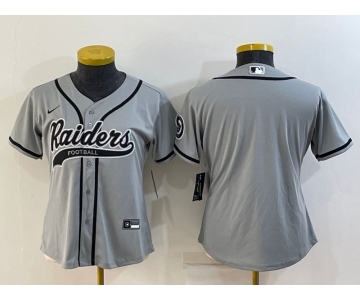 Women's Las Vegas Raiders Blank Grey With Patch Cool Base Stitched Baseball Jersey