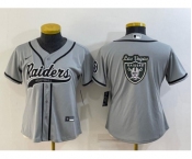 Women's Las Vegas Raiders Grey Team Big Logo With Patch Cool Base Stitched Baseball Jersey