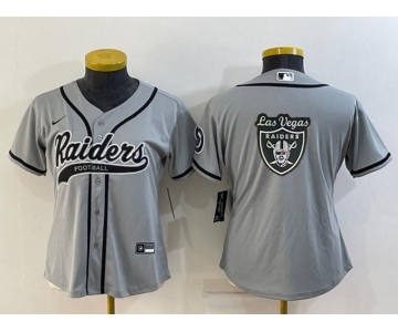 Women's Las Vegas Raiders Grey Team Big Logo With Patch Cool Base Stitched Baseball Jersey