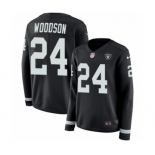 Women's Nike Oakland Raiders #24 Charles Woodson Limited Black Therma Long Sleeve NFL Jersey