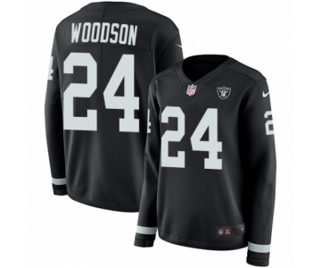 Women's Nike Oakland Raiders #24 Charles Woodson Limited Black Therma Long Sleeve NFL Jersey