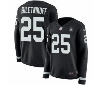 Women's Nike Oakland Raiders #25 Fred Biletnikoff Limited Black Therma Long Sleeve NFL Jersey