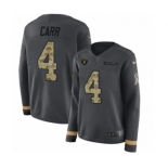 Women's Nike Oakland Raiders #4 Derek Carr Limited Black Salute to Service Therma Long Sleeve NFL Jersey